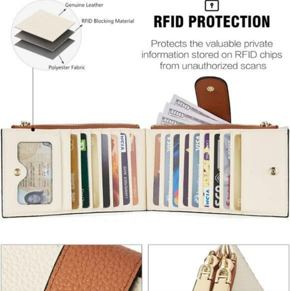 Bostanten Cream and Brown Women's Bifold Card Wallet with RFID Protection - Picture 6 of 10